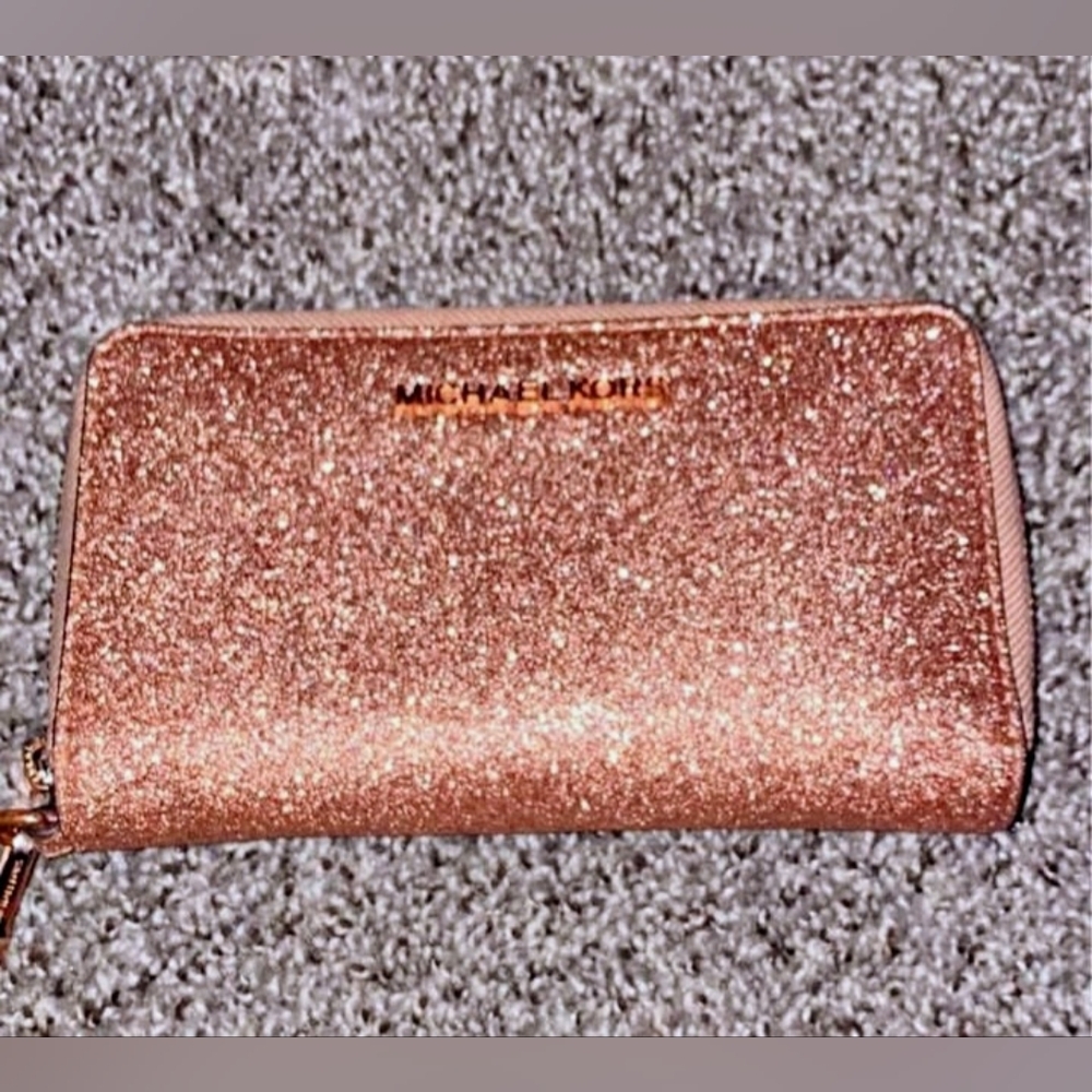 Michael Kors Sparkly Pink & Rose Gold Wristlet